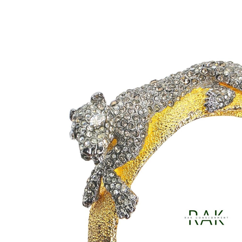 ALEXIS BITTAR "Siyabona" Panther Pave Crystal Gold-Plated Hinged Bangle - Picture 2 of 6